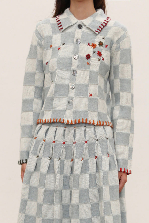 YANYAN KNITS Fall/Winter 2025 Collection: Wool Plaid Work Jacket/Mid-Length Skirt YYK-YYW25-1191-LAN (Jacket)